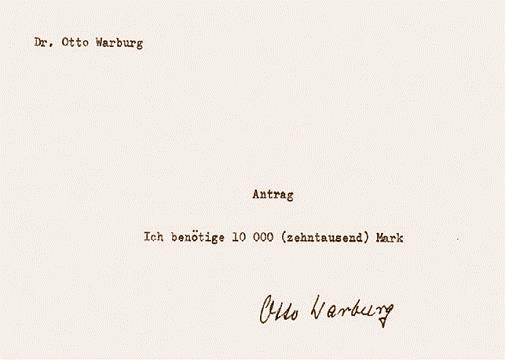 Wniosek grantowy Otto Warburga z 1921 r. do Notgemeinschaft der Deutschen Wissenschaft