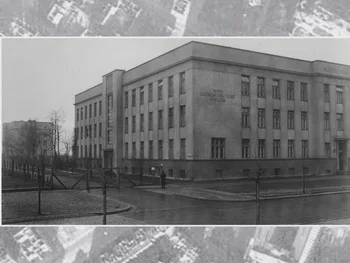 Budynek Instytutu Radowego w Warszawie, widok z zewnątrz, czarno-białe zdjęcie z lat 30. XX wieku.