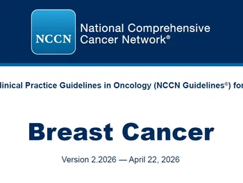 Napis: „NCCN Clinical Practice Guidelines in Oncology (NCCN Guidelines®) for Poland. Breast Cancer. Version 2.2026 — April…