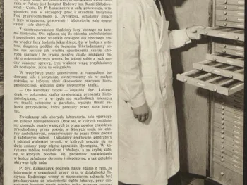 Mężczyzna w białym fartuchu przegląda szuflady z dokumentami. Obok tekst o walce z rakiem.
