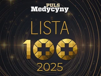 Puls Medycyny, Lista 100, 2025, złote cyfry na ciemnym tle z okręgami.