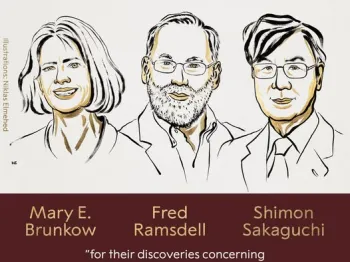 Ilustracja trzech osób, tekst: „The Nobel Prize in Physiology or Medicine 2025” oraz nazwiska i cytat laureatów.
